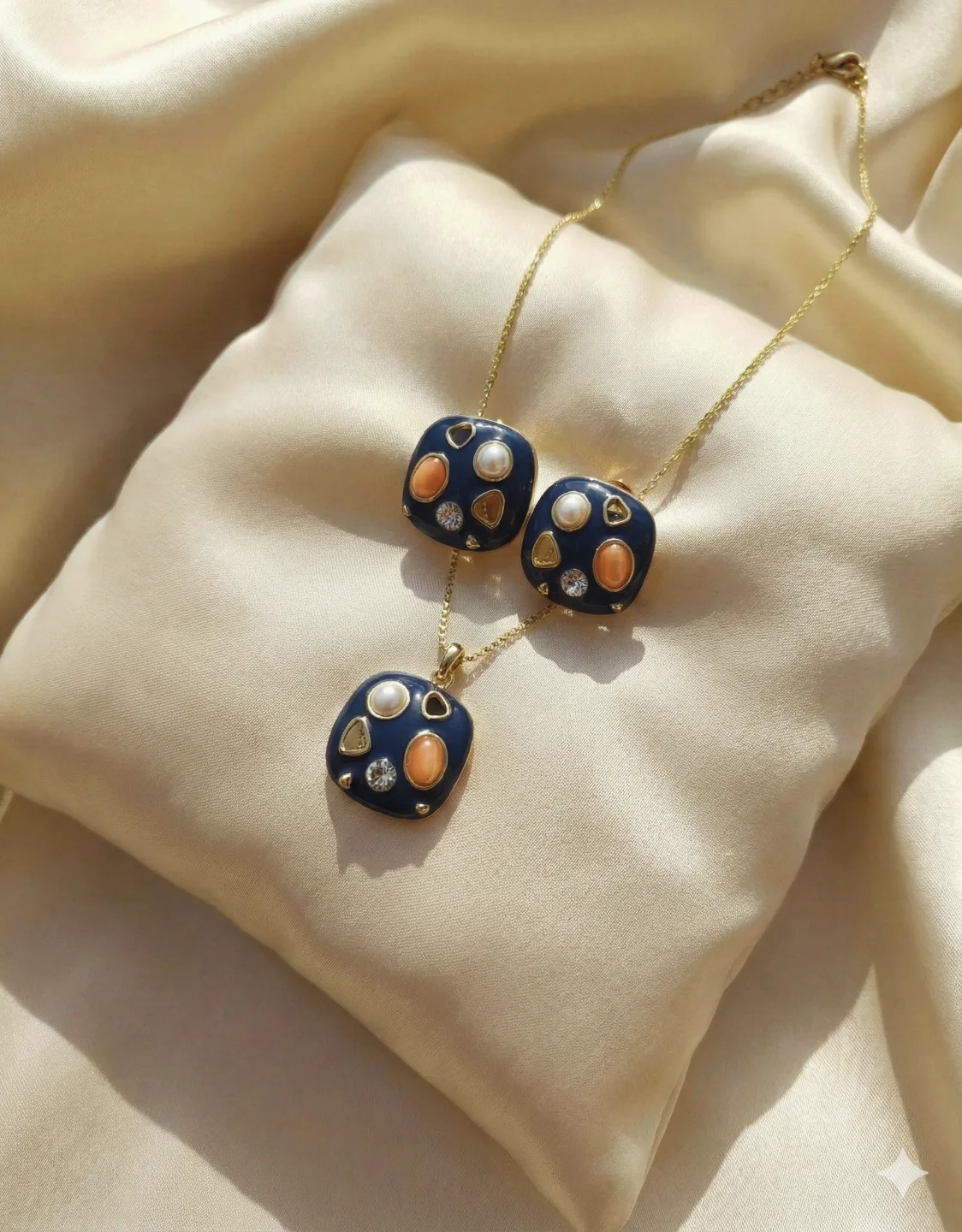Navy-Blue Enamel Jewelry Set