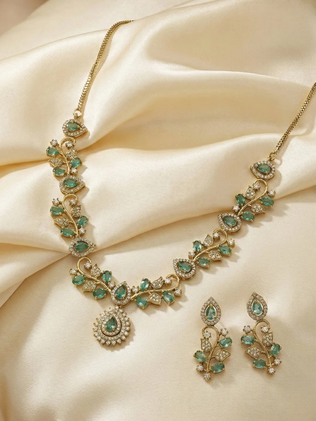 Gold-Plated AD Turquoise Flora Radiance Set