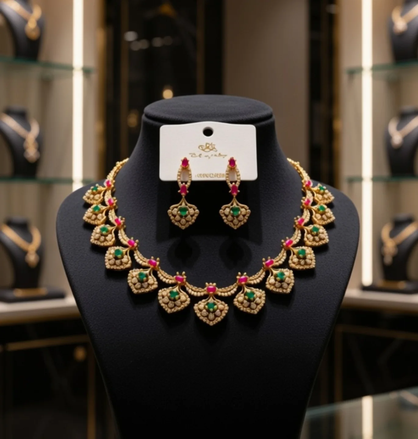 Gold-Toned Emerald & Ruby Teardrop Glow Set