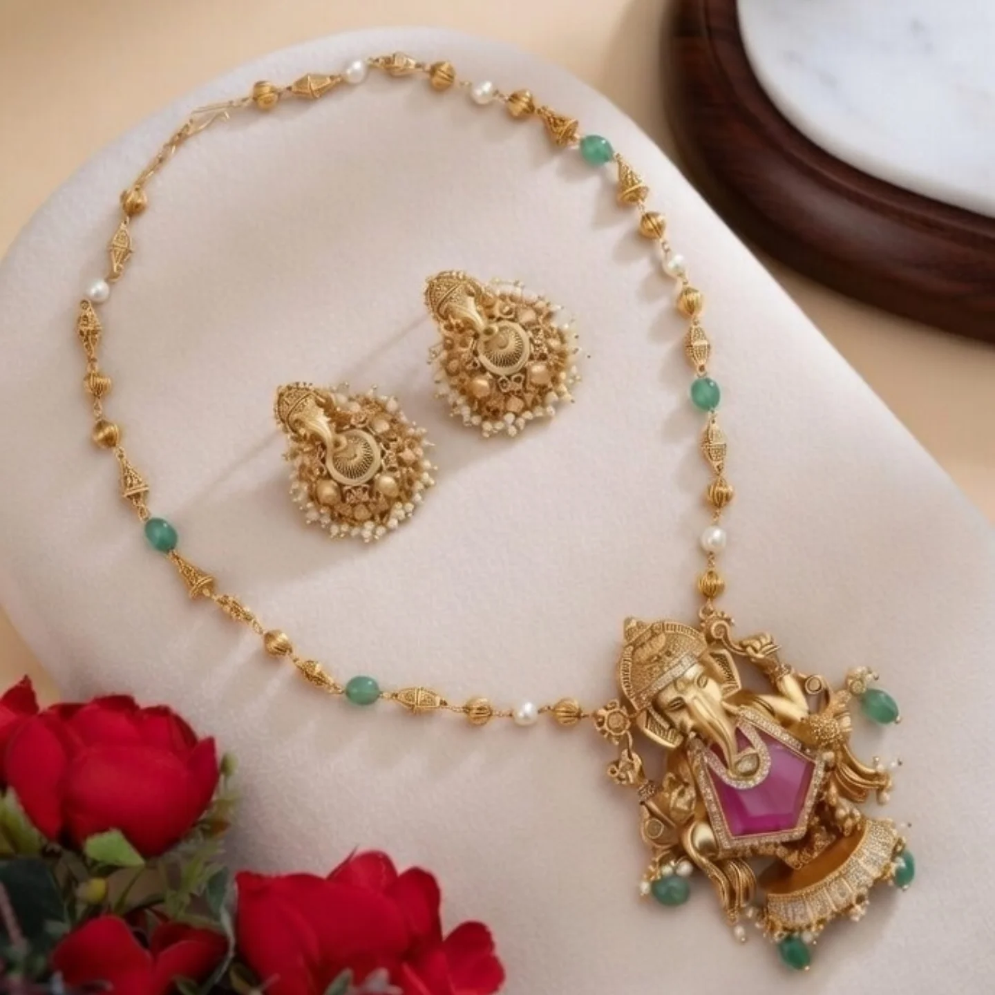 Ganesh Goddess Gold‑Plated Necklace Set