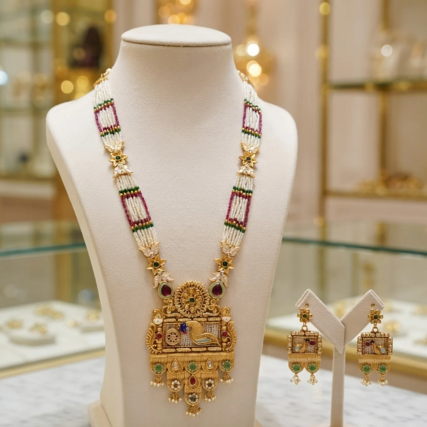 Gold-Tone Peacock Kundan Heritage Glow Set